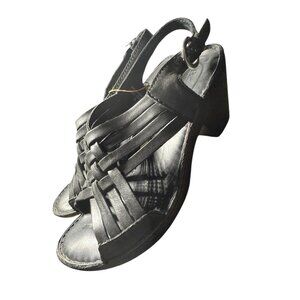 Born Womens MCarrine‎ Black Leather Wedge Sandals NWB